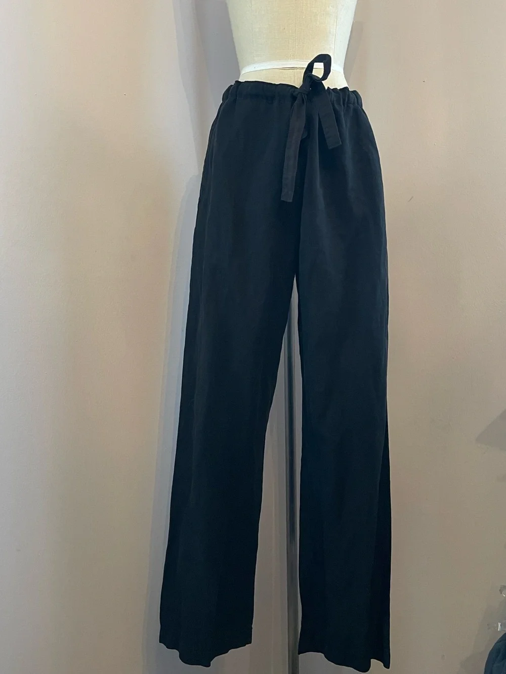 Zara Black Wide-Leg Linen-Blend Pant